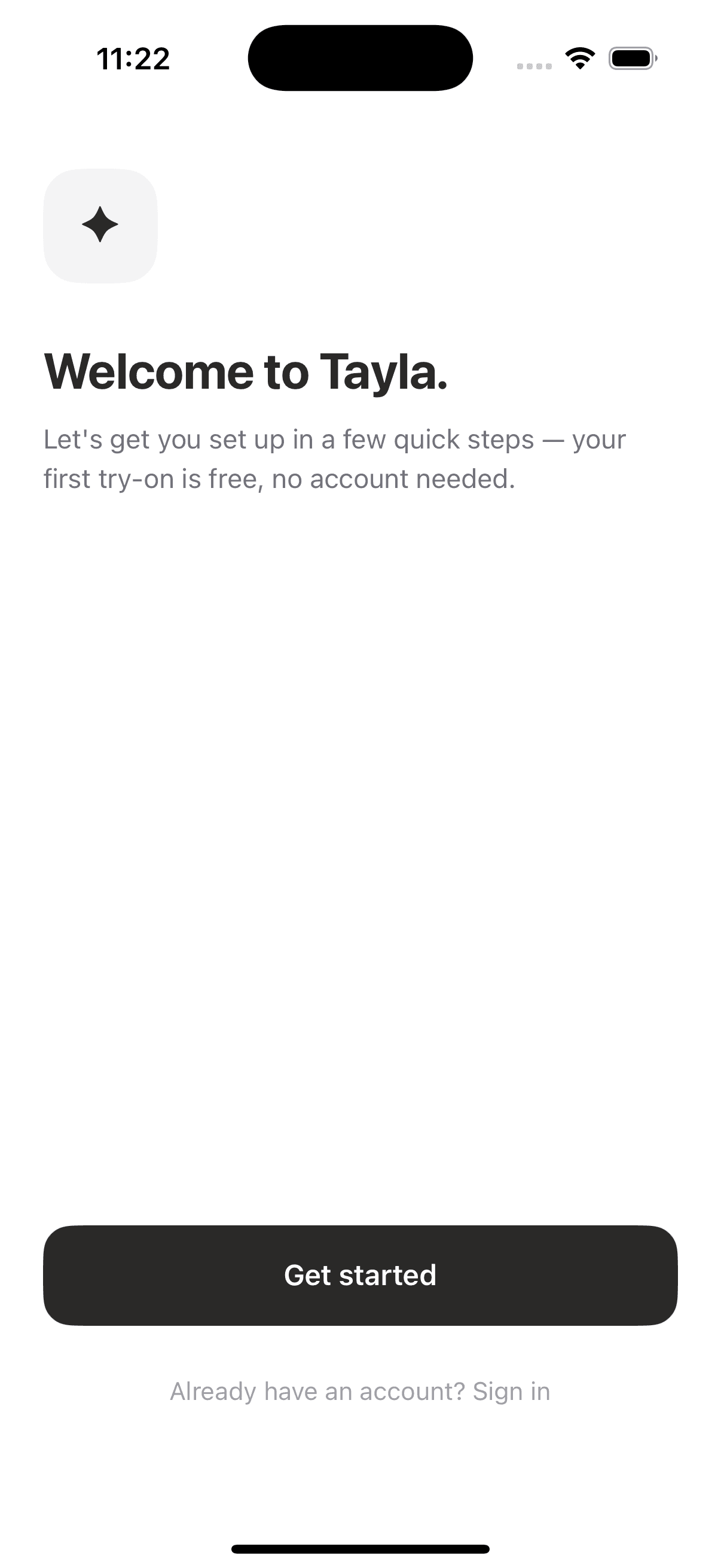 Welcome to Tayla onboarding screen